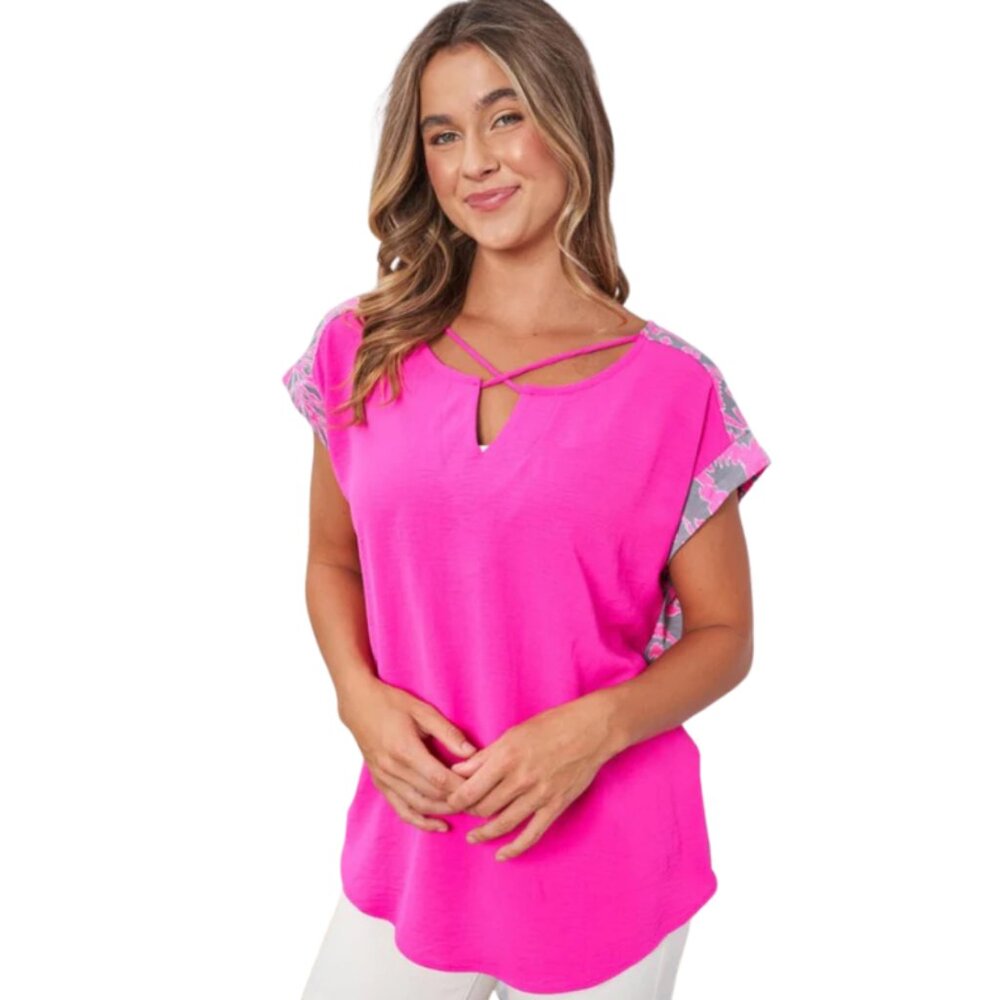 ✨5/$25✨Plus Size Short Sleeve Solid Woven Top in Pink